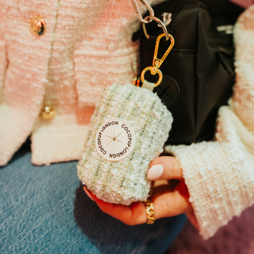 Porte-sac à crottes en tweed texturé matcha