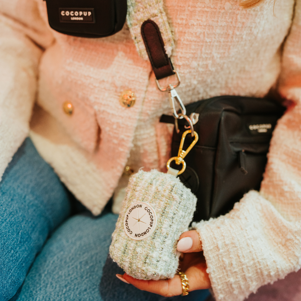 Porte-sac à crottes en tweed texturé matcha