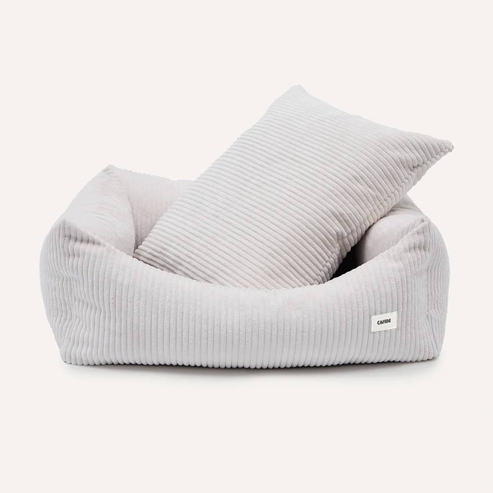 Lit pour chien en velours côtelé blanc, Snozy